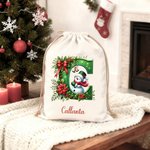 Personalizzato Campane di Natale Pupazzo di Neve Grande Borsa regalo in tela con coulisse con iniziale e nome Regalo di Natale per la famiglia e gli amici