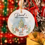 Personalized Cute Christmas Tree Cartoon Animals Ceramic Christmas Ornament with Name First Second Christmas Decor Gift for Baby Kids