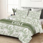 Personalized Toile De Jouy Soft Duvet Cover and 2 Pillow Covers Bedding Set with Letter and Name Home Decor Birthday Gift for Family