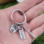 Personalised Birthstone Softball Baseball Bat Glove Keychain with Engraved Name Game Day Team Birthday Gift for Sports Lover