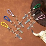 Personalized Natural Stone Longhorn Skull Western Cow Key Chain with Letters and Braided Rope Music Festivals Birthday Gift for Cowboy