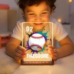 Personalized Splatter Style Ball Design Acrylic LED Night Light with Wooden Base and Name Number Desk Decor Birthday Gift for Sports Lovers