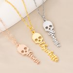 Collier de nom gothique personnalisé avec tête de mort Bijoux délicats Cadeau d'anniversaire et de Noël pour fille Femme Punk Enthusiast