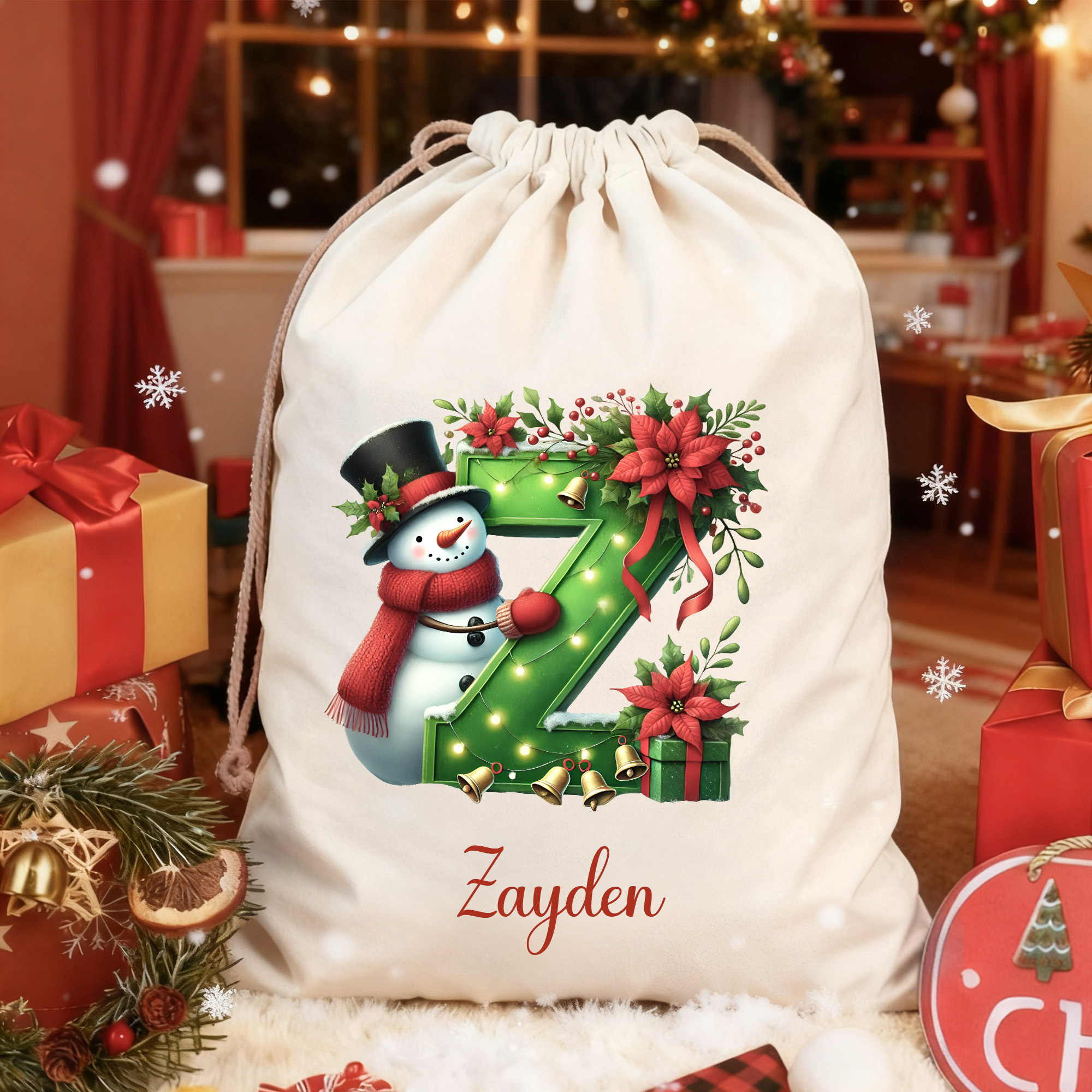 Sac de Noël personnalisé en toile avec initiales et nom Cadeau de Noël pour la famille et les amis