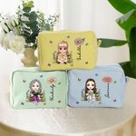 Personalizzato Cartoon lettura personaggio nascita fiore Multicolore strisce borsa trucco con nome e cerniera regalo di compleanno anniversario per donne ragazze