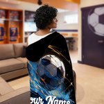 Gepersonaliseerde Dynamic Soccer Zachte Hooded Deken met Naam Home Decor Verjaardagscadeau voor kinderen voetballiefhebbers