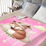 Personalised Moon Cloud Star Cute Cartoon Sleeping Animal Soft Throw Blanket with Name Home Decor Birthday Christmas Gift for Kids