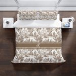 Personalized Toile De Jouy Soft Duvet Cover and 2 Pillow Covers Bedding Set with Letter and Name Home Decor Birthday Gift for Family