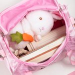 Personalized Embroidered Ballet Shoes Pink Lace Duffel Bag with Name and Pink Pom Pom Charm Birthday Gift For Ballerinas Dance Lovers