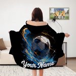 Gepersonaliseerde Dynamic Soccer Zachte Hooded Deken met Naam Home Decor Verjaardagscadeau voor kinderen voetballiefhebbers