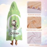 Personalised Forest Animal Cloud Star Multicolour Soft Hooded Blanket with Initial and Name Birthday Christmas Party Gift for Boys Girls