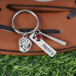 Personalised Birthstone Softball Baseball Bat Glove Keychain with Engraved Name Game Day Team Birthday Gift for Sports Lover
