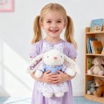 Peluche lapin avec noeud personnalisé et nom pailleté Cadeau d'anniversaire et de fête pour les enfants