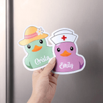 Personalized Cartoon Little Yellow Duck Fridge Magnet with Name and Profession Refrigerator Decor Birthday Christmas Gift for Family Friends