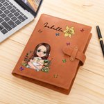 Personalized Birth Flower Butterfly Cartoon Reading Character A5 Sketchbook Notebook Cover with Name and Storage Pocket Birthday Gift for Family