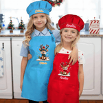Personalisierte niedliche Weihnachten Rentier einstellbar Kind Schürze Koch Hut Set mit Namen und Tasche Kochen Weihnachtsgeschenk für Jungen Mädchen