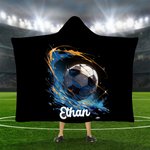 Gepersonaliseerde Dynamic Soccer Zachte Hooded Deken met Naam Home Decor Verjaardagscadeau voor kinderen voetballiefhebbers