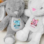 Personalized Cartoon Character Bow Initial Cute Easter Bunny Plush Stuffed Animal Toy with Name Easter Birthday Gift for Boys Girls