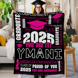 Personalized Class of  2025 You Did It  Graduation Cap Soft Throw Blanket with Name and Year Home Decor Graduation Party Gift for Graduates