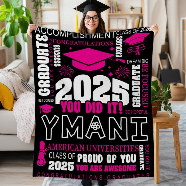 Personnalisé Class of 2025 You Did It Graduation Cap Soft Throw Blanket with Name and Year Home Decor Graduation Party Gift for Graduates