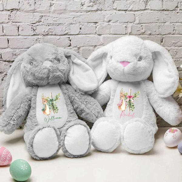 Personalized Cross Easter Bunny Plush Stuffed Toy with Name Easter Birthday Gift for Kids