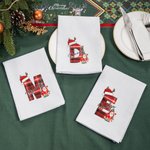 Servilleta navideña blanca personalizada 100% algodón reutilizable con Papá Noel y nombre decoración de mesa regalo de Navidad para familia y amigos