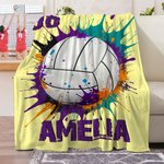 Personalized Dynamic Ball Sports Soft Throw Blanket with Name and Number Warm Home Decor Birthday Game Day Gift for Kids Sports Lovers