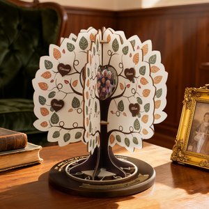 Personalized Wooden Family Tree Birthday Calendar Ornament with Photo and Names Text Home Decor Christmas Gift for Family