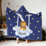 Personalised Forest Animal Cloud Star Multicolour Soft Hooded Blanket with Initial and Name Birthday Christmas Party Gift for Boys Girls