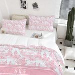 Personalized Toile De Jouy Soft Duvet Cover and 2 Pillow Covers Bedding Set with Letter and Name Home Decor Birthday Gift for Family