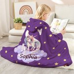 Personalised Forest Animal Cloud Star Multicolour Soft Hooded Blanket with Initial and Name Birthday Christmas Party Gift for Boys Girls