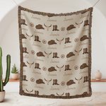 Personalised Cowboy Hat Boots Cow Skull Soft Throw Blanket with Tassels and Name Home Decor Birthday Christmas Gift for Cowboy Cowgirl
