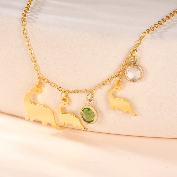Personalised Mom and Baby Dinosaur Necklace with Birthstone Christmas Birthday Anniversary Gift for Women