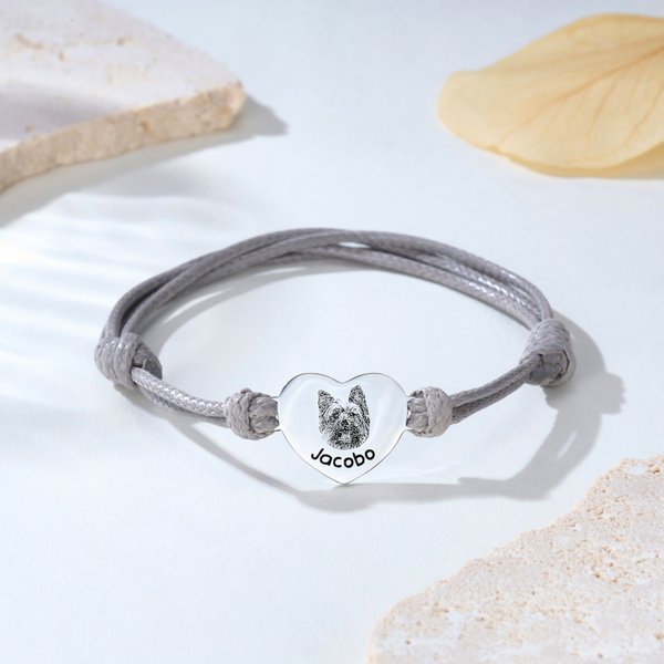 Personalizado Corazón Retrato de Mascota Pulsera Ajustable con Nombre y Texto Perro Gato Pérdida Joyería Navidad Cumpleaños Regalo para Pet Lovers
