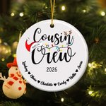 Personalized Santa Hat Cousin Crew Ceramic Christmas Ornament with Name Home Tree Decor Christmas Gift for Family