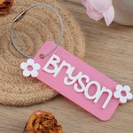 Personalized Flower Square Multicolour Acrylic Keychain Bag Charm with Name Birthday Christmas Party Gift for Friends Boys Girls