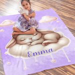 Personalised Moon Cloud Star Cute Cartoon Sleeping Animal Soft Throw Blanket with Name Home Decor Birthday Christmas Gift for Kids