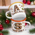 Personalized Gingerbread Candy Initial 12 oz Enamel Mug with Name Daily Use Christmas Gift for Kid Family
