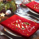 Personalized Candy Cane Initial 100% Cotton Red Napkin with Name Party Table Decor Christmas Gift for Family Friends