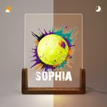 Personalized Splatter Style Ball Design Acrylic LED Night Light with Wooden Base and Name Number Desk Decor Birthday Gift for Sports Lovers