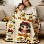 Personalized Excavator Cartoon Character Soft Throw Blanket with Name and Initial Nursery Room Decor Birthday Gift for Boys Girls
