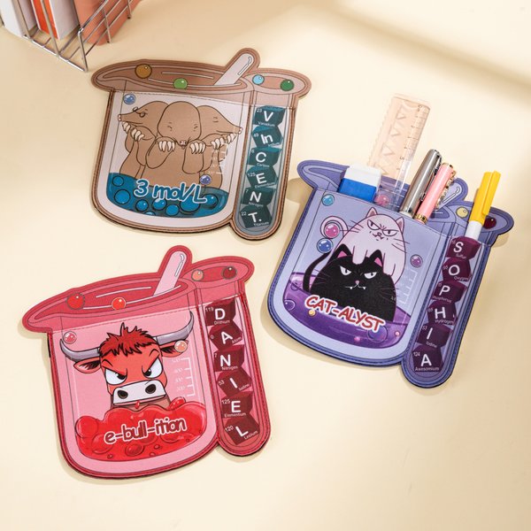 Personalized Cartoon Animals Chemical Elements Stationery Storage Pouch with Name Back to School Thank You Gift for Science Teachers Alumni