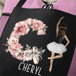 Personalized Cartoon Ballet Girl Large Capacity Tote Bag with Name and Mesh Pockets Christmas Birthday Gift for Friends Ballet Dance Lovers