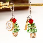 Personalised Christmas Tree Crystal Stud Earrings with Initial Dainty Jewellery Birthday Anniversary Christmas Gift for Women