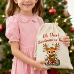 Personlig Snöflinga Söt Hjort Design Canvas Dragsko Presentpåse med Namn Julklapp till Barn Familj Vänner