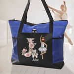 Personalized Cartoon Ballet Girl Large Capacity Tote Bag with Name and Mesh Pockets Christmas Birthday Gift for Friends Ballet Dance Lovers