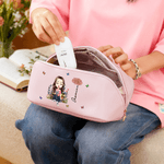 Gepersonaliseerde Cartoon Lezen Karakter Geboorte Bloem Wijd Opening PU Lederen Make-up tas met naam Travel Essentials Dagelijks gebruik Verjaardagscadeau voor vrouwen