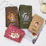 Personalized Cartoon Girl Flying Birth Flower PU Leather Folded Wristlet Wallet with Name and Multiple Card Slots Birthday Anniversary Gift for Women