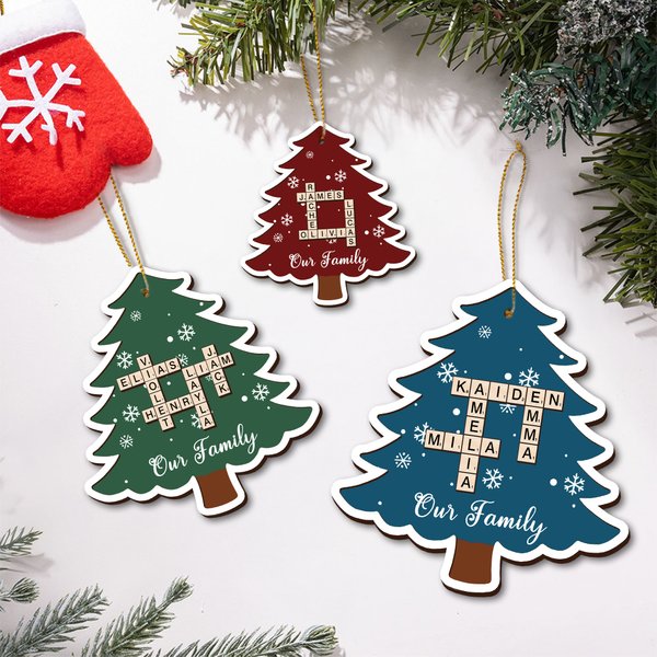 Personalized Christmas Tree Snowflake Crossword Puzzle Christmas Ornament Home Tree Decor Christmas Gift for Family