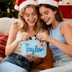 Sac de maquillage personnalisé à rayures avec nom et enroulement Cadeau de Noël essentiel pour les femmes